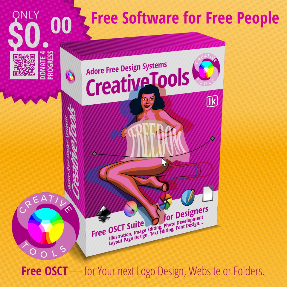 Adore Systems – Free Software like Photoshop – Kita – Illustrator – Inkscape – Indesign – Scribus – Lightroom – Darktable – FOSS alternative – POP Art Vector Illustration