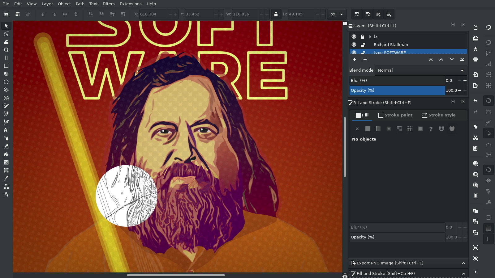 Richard Stallman – SVG Portrait – Free Software – Inkscape V1– RMS Pop Art Portrait – GNU/Linux OS – FOSS – Vector Illustration by gfkDSGN