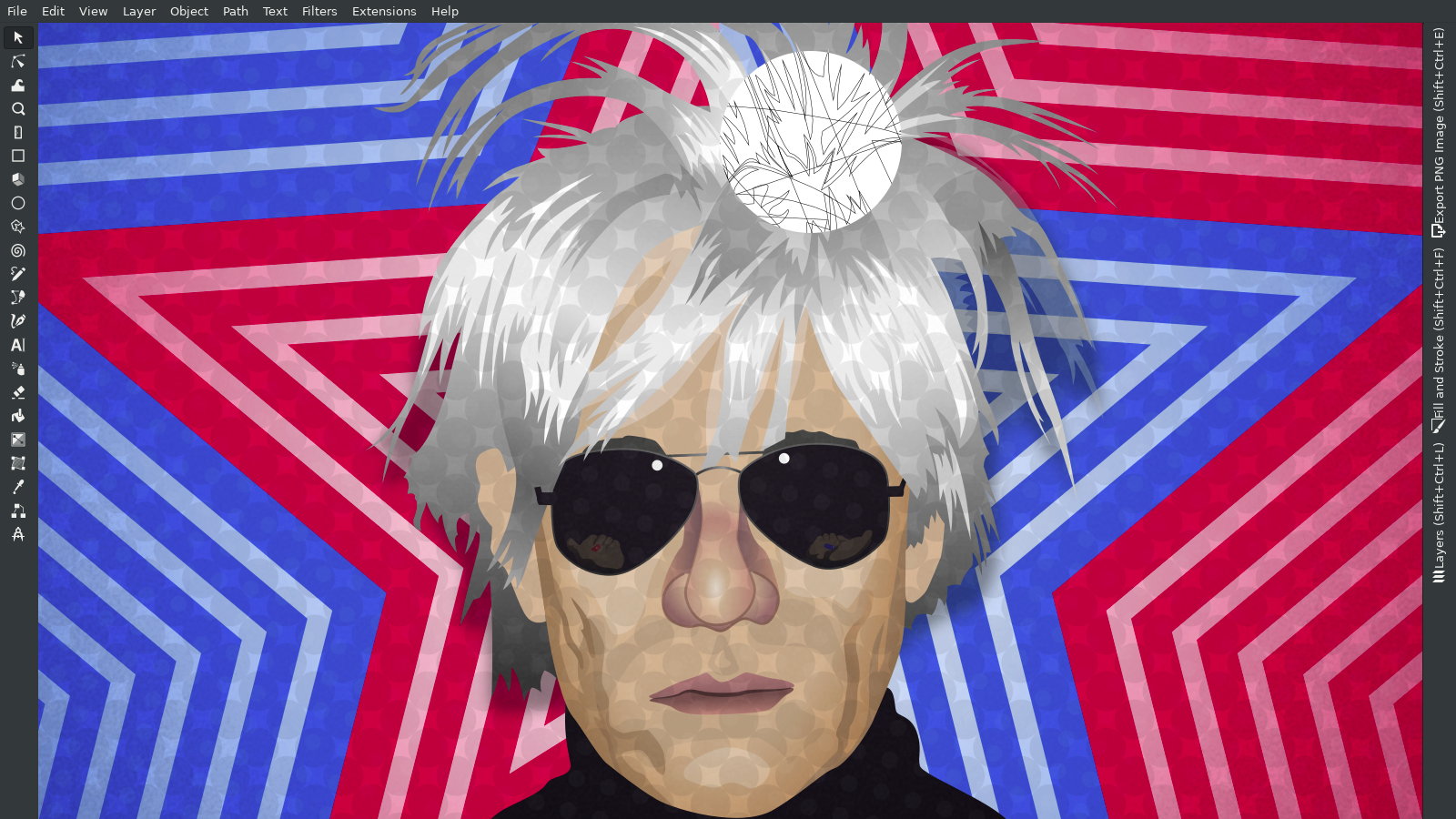 advanced Scalable Vector Graphic Portrait – Andy Warhol Superstar – Inkscape V1.0 X-Ray Screenshot – Pop-Art Vector Illustration by gfkDSGN