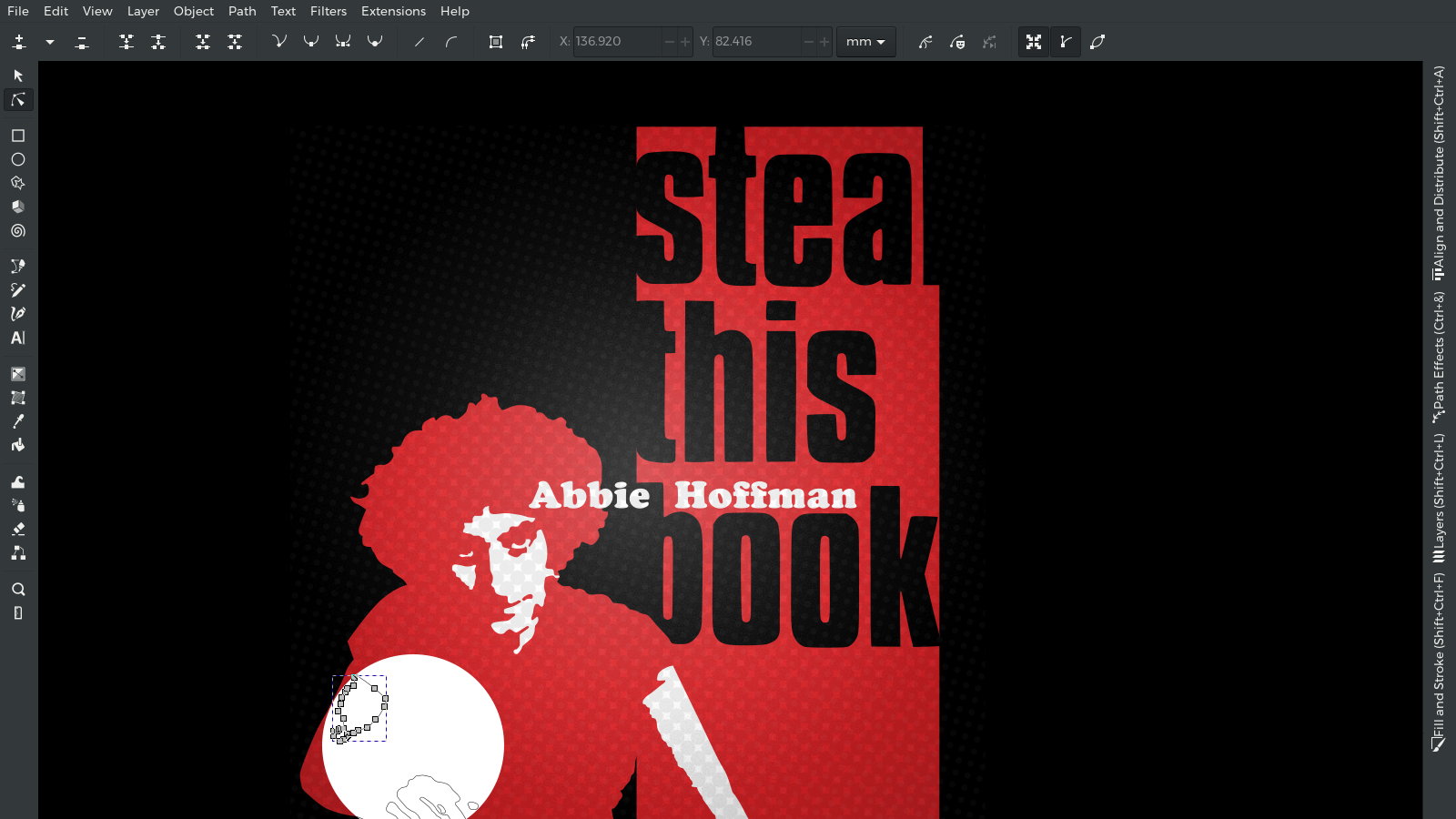 Steal This Book – Vector Graphics Design – Cover Illustration – Abbie Hoffman – Inkscape x-Ray – editorial Screenshot – Illu by gfkDSGN