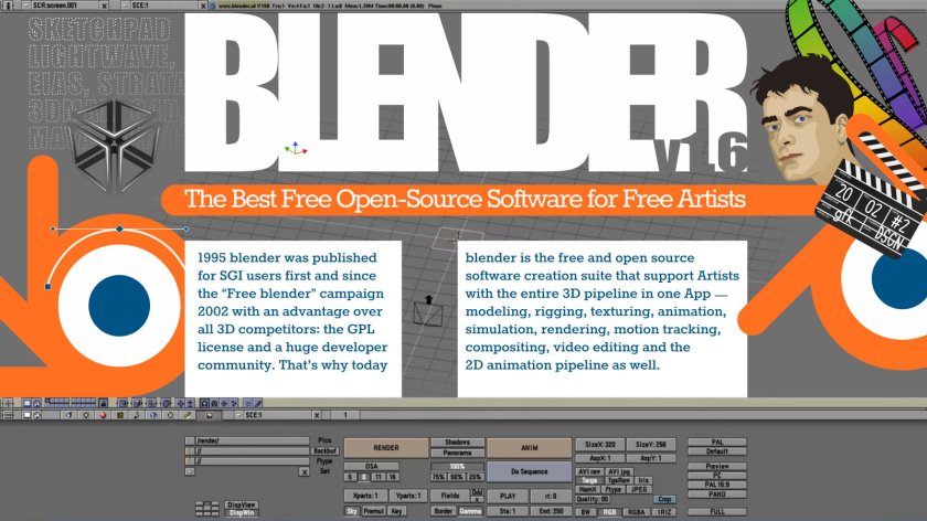 blender V1.6 – 3D Application – Original Screenshot – Free Software–Vector AR – Computer CAD History – SVG Display Illustration with Ton Roosendaal portrait WIP by gfkDSGN