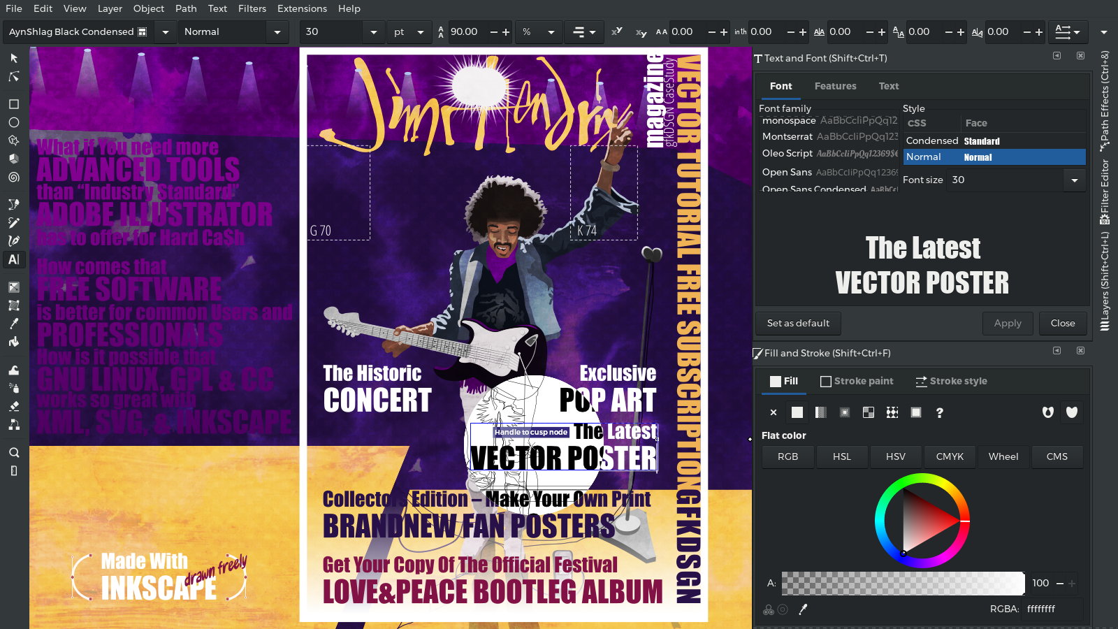 Vector Graphics – Jimi Hendrix – Purple Propaganda – Poster Design – Inkscape X-ray mode – Magazine Typography – Screenshot SVG – Illustration by gfkDSGN